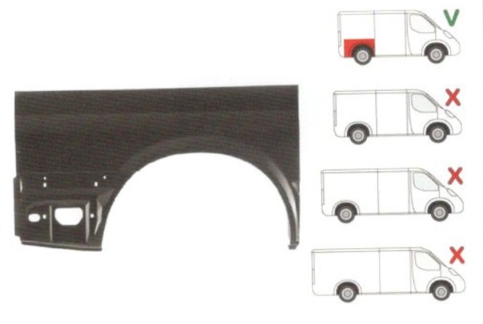 Aripa spate Ford Transit (V184/5) 05.2000-04.2006 , Transit/Tourneo (V347/8) 05.2006-04.2013 Partea Dreapta, Lungime 1270 Mm , Inaltime 750 Mm , Part