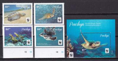 Penrhyn 2014 fauna marina testoase WWF MI 757-60 + bl.111 MNH w62 foto