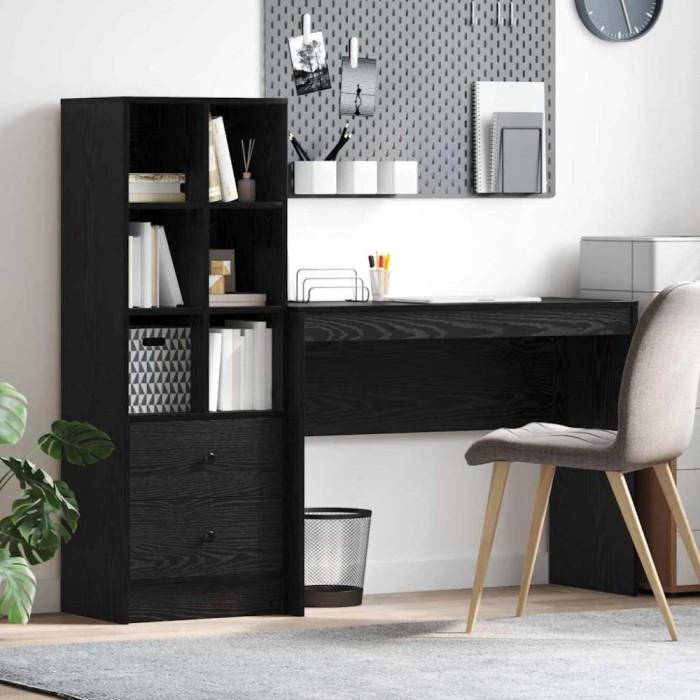 Birou cu spațiu de depozitare cu sertar 2 pcs Stejar negru