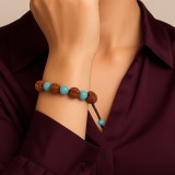 Bratara snur Rudraksha Amazonit, pietre naturale, reglabila unisex albastru