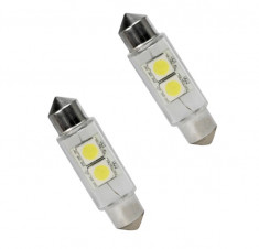 Set 2 becuri auto Vecta cu 2 leduri SMD 12V T11x39mm P29T alb sofit Festoon 5050SMD foto