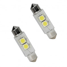 Set 2 becuri auto Vecta cu 2 leduri SMD 12V T11x39mm P29T alb sofit Festoon 5050SMD AutoDrive ProParts