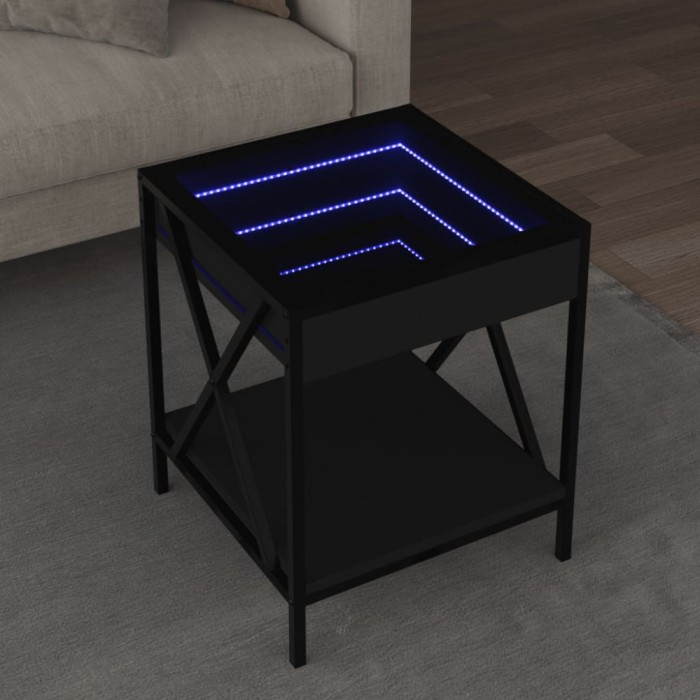 vidaXL Măsuță de cafea cu LED infinity, negru, 40x40x49 cm 847692