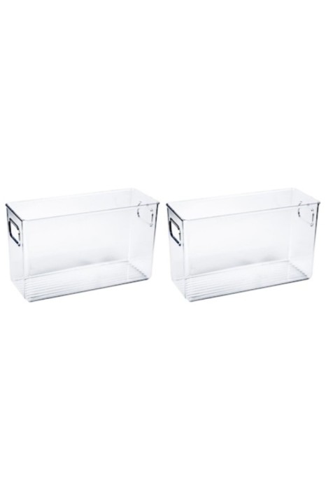 Set organizator frigider, Cu manere, 24x8x15 cm, Transparent, 2 bucati
