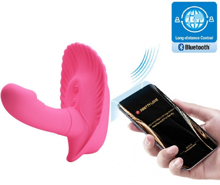 Stimulator Fancy Clamshell 12 Moduri Vibratii, Bluetooth Control Free App, Silicon, Roz
