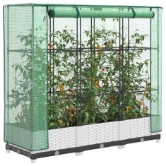 vidaXL Strat &icirc;nălțat cu husă de seră, aspect ratan, 120x40x123 cm 4015839