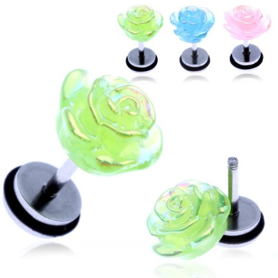 Piercing fals pentru ureche - un trandafir &amp;Atilde;&amp;reg;n nuan&amp;Aring;&amp;pound;ele curcubeului - Culoare Piercing: Verde foto