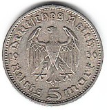 SV * Germania 5 MARCI / FUNF REICHS MARK 1936 * ARGINT * XF, Europa