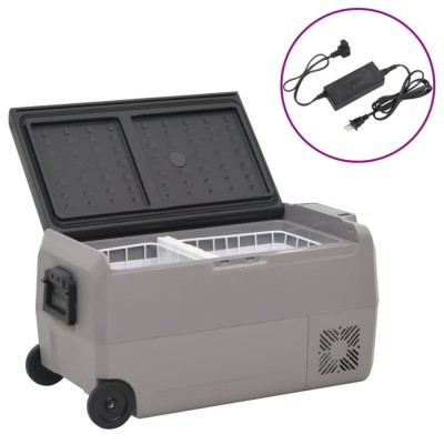 Ladă frigorifică cu roată și adaptor, 50 L, negru&amp;amp;gri, PP &amp;amp; PE foto