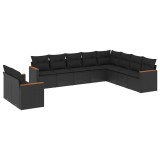 Cumpara ieftin Set canapele de gradina cu perne, 10 piese, negru, poliratan
