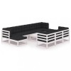 Set mobilier gradina cu perne, 11 piese, alb, lemn masiv pin