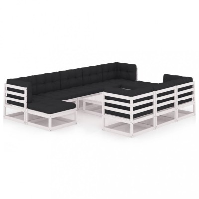 Set mobilier gradina cu perne, 11 piese, alb, lemn masiv pin foto