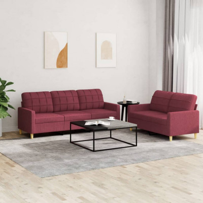vidaXL Set canapea cu perne, 2 piese, roșu vin, material textil foto