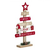 Decorațiune Crăciun Lemn, Brad, Mesaj &quot;We Wish You a Merry Christmas&quot;, Gnome, 36.5cm, Roșu și Maro