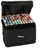Set 120 markere, 2 capete subtire si gros, cu geanta de depozitare si suport din plastic, multicolore, Oem