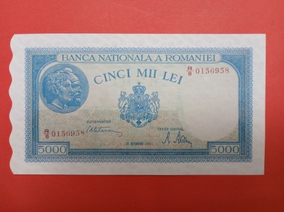 Bancnota 5000 lei 20 Decembrie 1945 filigran verical - UNC++ foto
