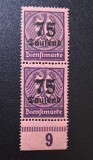 Germania Republica de la Weimar 1923 Hiperinflație "Dienstmarke 75 Tausend" (Pereche Verticală MNH cu Margine Inferioară de Coliță &amp; Cifra 9) - FD1