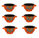 6 boluri de servit din ceramica pentru supa, cu manere, de culoare portocaliu, 650 ml, Oem