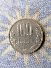 Moneda 100 Lei 1992 . Cifre anguste Romania foto