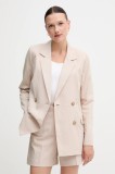 United Colors of Benetton blazer din amestec de in culoarea bej, cu doua randuri de nasturi, cu imprimeu, 29KBDW033
