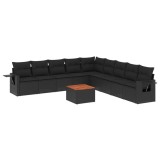 Cumpara ieftin Set canapele de gradina cu perne, 10 piese, negru, poliratan