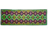 Cumpara ieftin Covor runner vintage din l&acirc;nă 460&times;169 cm, țesut la război, verde intens, model geometric folk