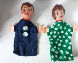 Marioneta teatru de papusi, papusa pe mana, 2 copii baiat si fata / frati / Hansel si Gretel - cap de cauciuc