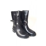 Ghete dama din piele Biker Black
