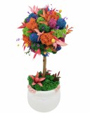 Aranjament floral personalizabil, mic 27 cm, tip copacel pomisor cu licheni naturali stabilizati si plante naturale criogenate si uscate in vas cerami
