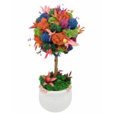 Aranjament floral personalizabil, mic 27 cm, tip copacel pomisor cu licheni naturali stabilizati si plante naturale criogenate si uscate in vas cerami
