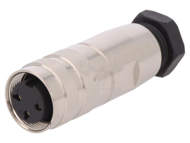 Conector BULGIN M16 mufă mamă 3 pini 7A 250V lipire cablu drept PXMBNI16FBF03ASC