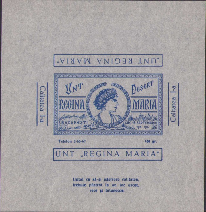 HST A3 Ambalaj unt desert Regina Maria calitatea I 100 gr interbelic