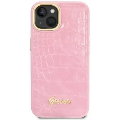 Husa Cover Guess Croco Metal camera pentru iPhone 14 Pink foto