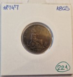 221 United Kingdon, Marea Britanie,1 Farthing 1865, KM#747, VICTORIA, excelenta