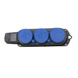 Prelungitor cauciucat exterior, 3 lacasuri, 16A, IP44, fara cablu, negru