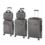 Set 5 Valize TravelLux Pro: Troler Cabina, Medie, Mare, Beauty Case, Roti 360&deg;, ABS+PC, Antracit/Negru/Gri/Albastru