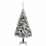 Brad Crăciun pre-iluminat cu set globuri, verde, 180 cm, PVC