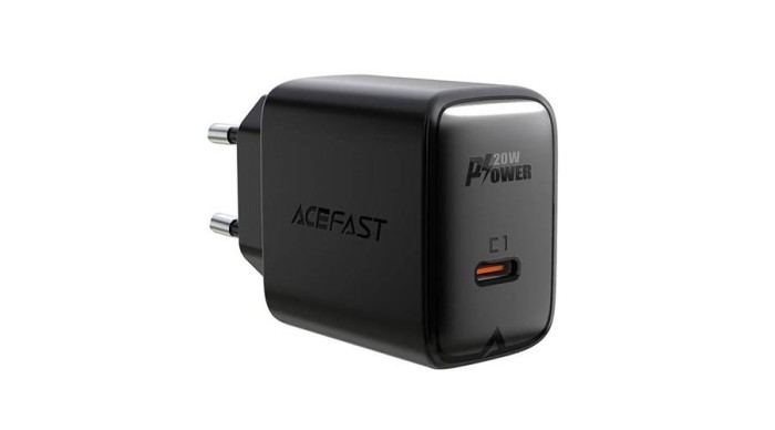 Acefast A1 PD20W &Icirc;ncărcător de perete, 1x USB-C (negru)