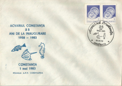 Rom&amp;acirc;nia, Acvariul Constanţa, 25 ani de la inaugurare, plic, Constanţa, 1983 foto