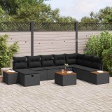Set de canapele de grădină 9 piese cu perne negru poliratan