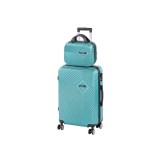Set 2 Valize Roti Leziter TraveLux Pro IV Albastru Laguna, Medie 68cm, ABS, 4 Roti Duble 360&deg;, Cod Numeric