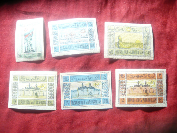 Serie mica Azerbaijan 1920 - motive locale , 6 valori , hartie alba