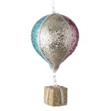 Ornament Brad Crăciun, Model Balon de Aer, Spumă, Multicolor, 8x16cm, Glitter Auriu, Cadou Suspendat, Panglică Argintie, Oem