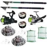 Set pescuit cu 2 lansete de 3,6m , 2 mulinete, 2 fire Cool Angel juvelnic, palarii, monturi si fir, EAST SHARK