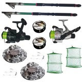 Set pescuit cu 2 lansete de 3,6m , 2 mulinete, 2 fire Cool Angel juvelnic, palarii, monturi si fir