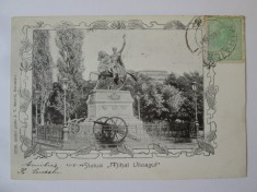 Rara! București-Socecu:Statuia M.Viteazul,c.poș.cir.TCV 1904 stam.rara Mihaileni
