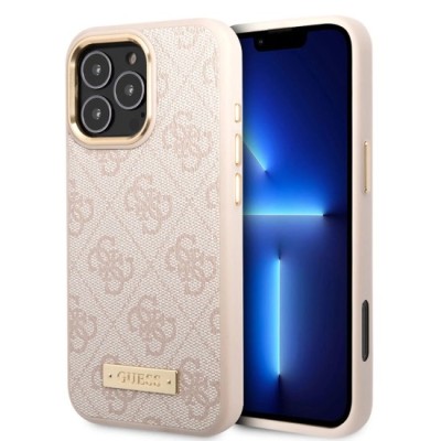 Husa pentru iPhone 16 Pro - Guess Hardcase 4G Logo Plate MagSafe (GUHMP16LU4GPRP) - Pink foto