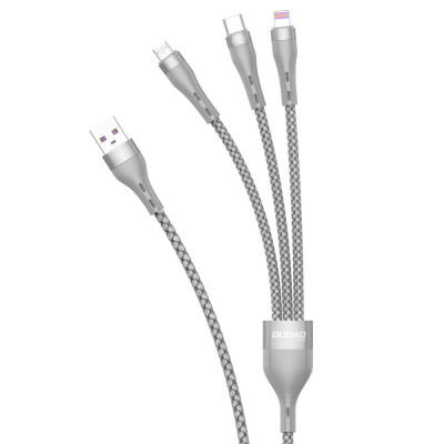 Cablu Date si Incarcare USB la Lightning / USB Type-C / MicroUSB Dudao L20X, 1.2 m, 3in1, PD 65W, Gri foto