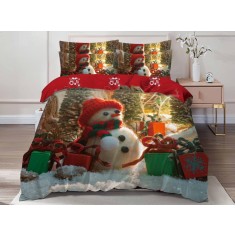 Lenjerie Pat De Craciun Frostella Cr009, Bumbac, 6 Piese, Fara Elastic, Imprimeu