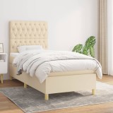 vidaXL Pat box spring cu saltea, crem, 90x190 cm, textil 3142542